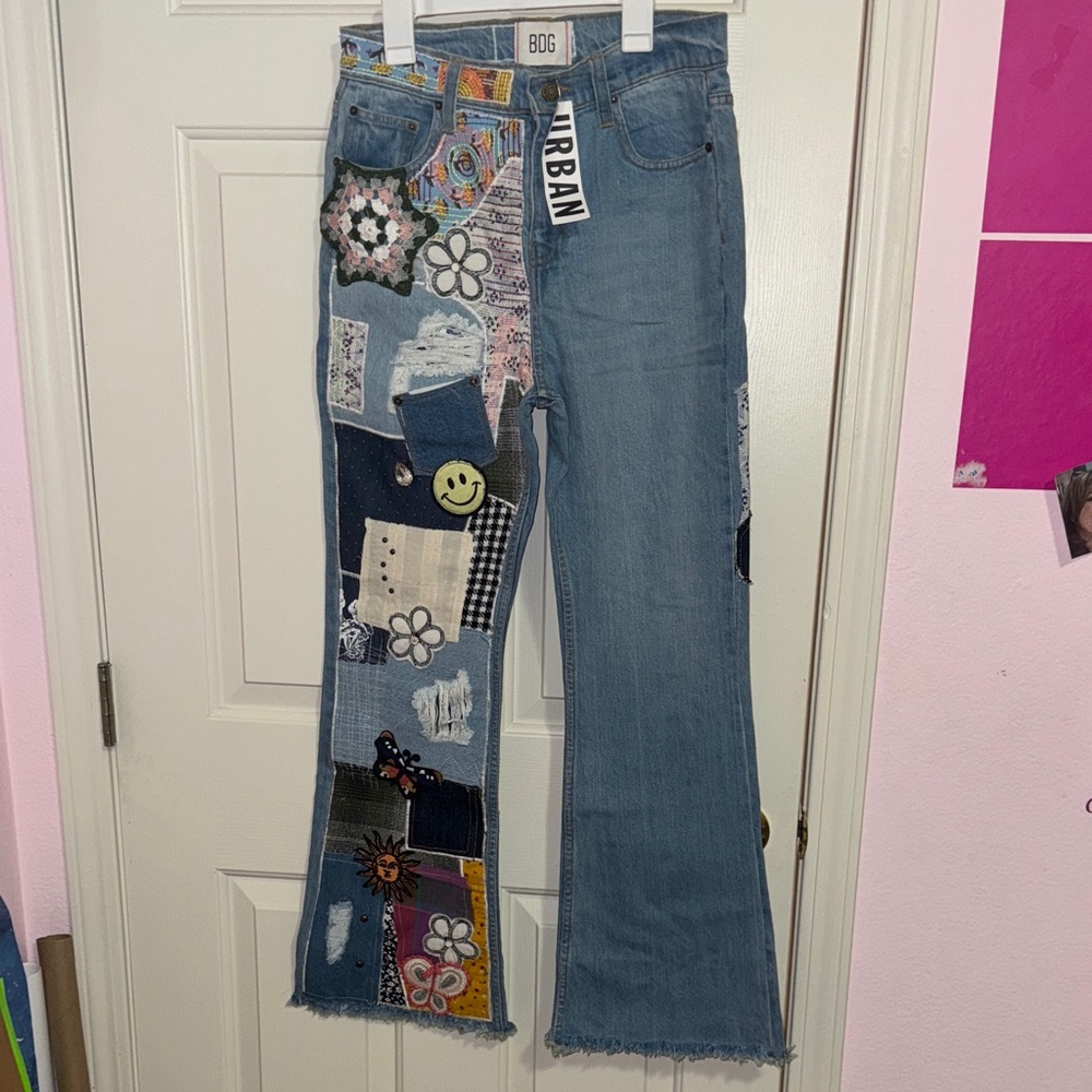 BDG Women's Flare Patchwork Jeans - Blue and Multicolor